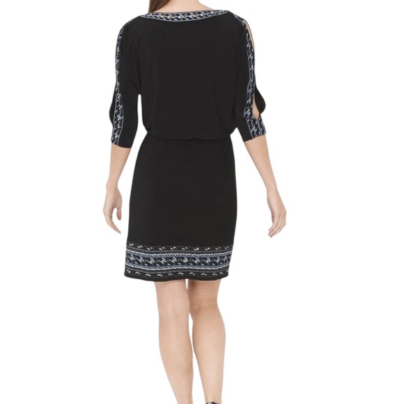 White House Black Market black split sleeve dress with embroidery size small - Picture 7 of 11